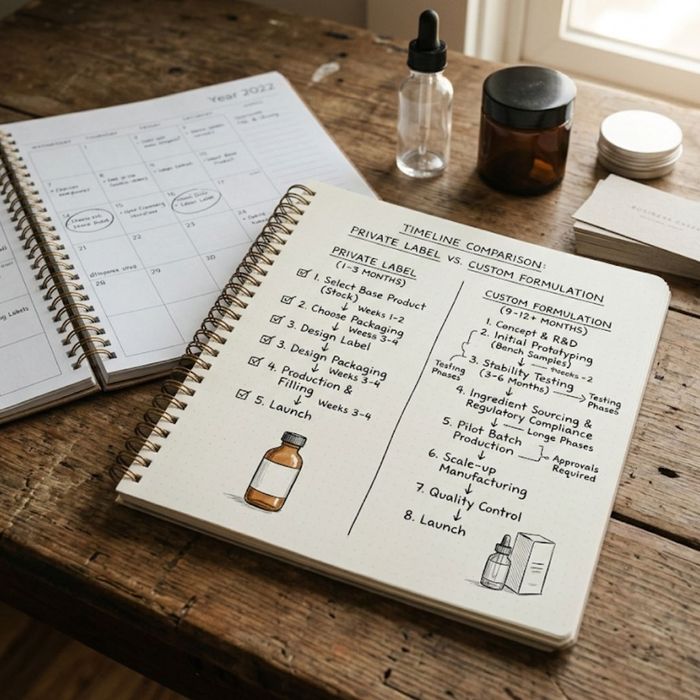 Calendar and notebook comparing development timelines.