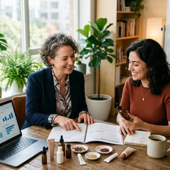 Consultant and entrepreneur discussing business strategy