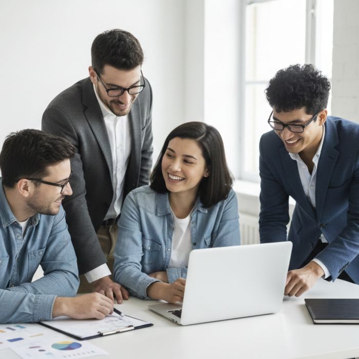 Diverse group of professionals collaborating on product development.