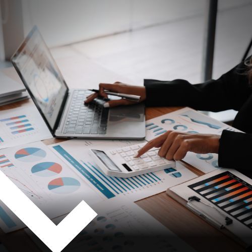 Close up view of bookkeeper or financial inspector hands