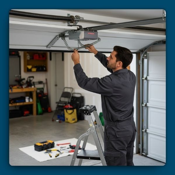 a man repairing a garage door spring The Danger of a Broken Spring EXT.jpg