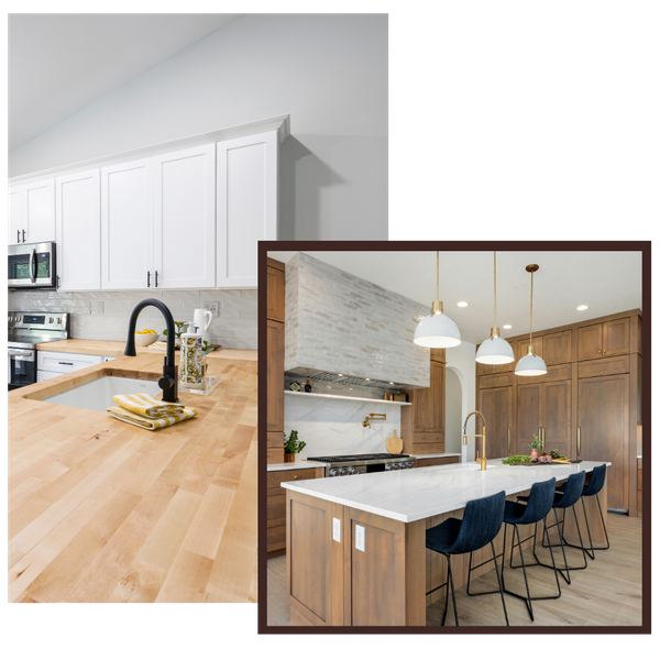modern kitchen remodel with wood cabinets and new lighting 