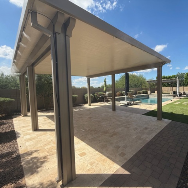 pergola misting system with hardscaping