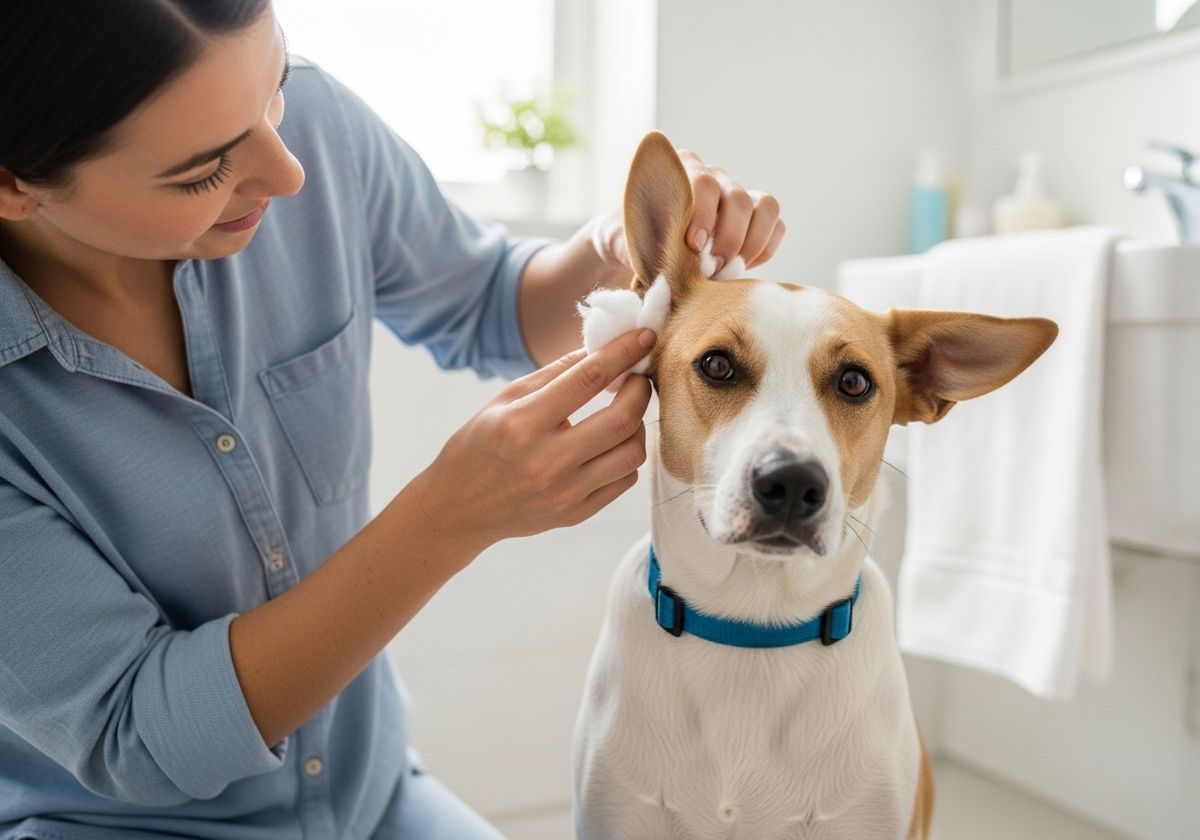 Woman Cleaning Dog's Ears