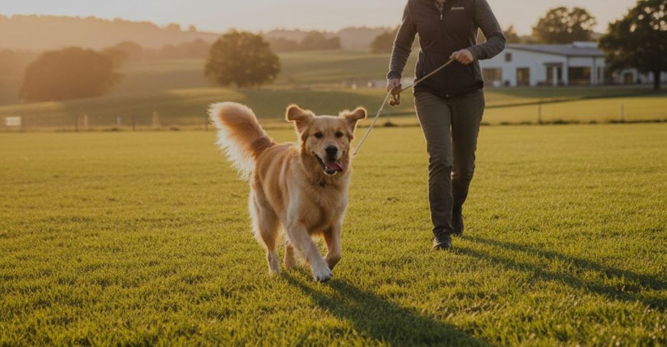 running with golden retriever on lease running with golden retriever on lease