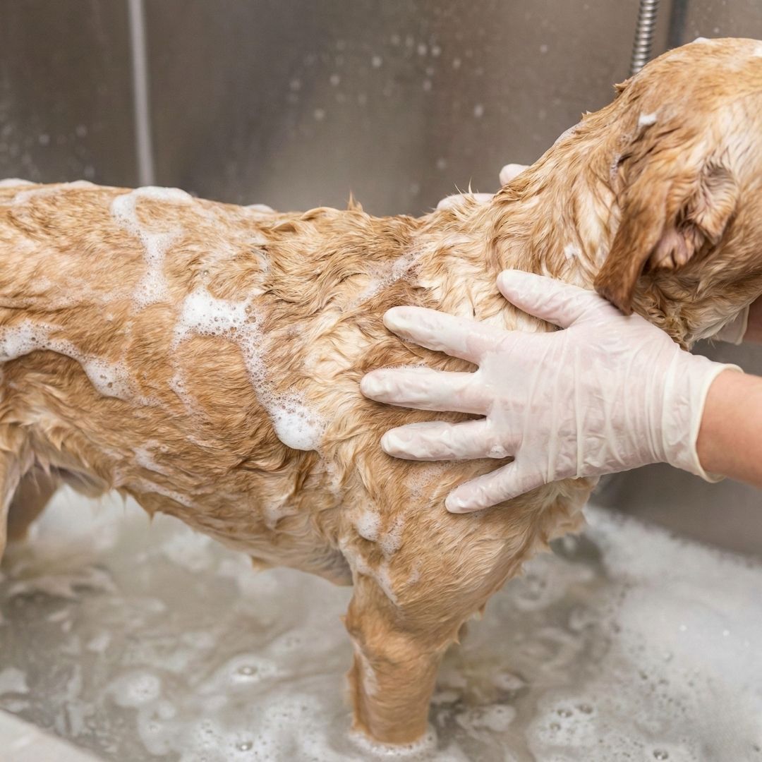 shampooing a dog 