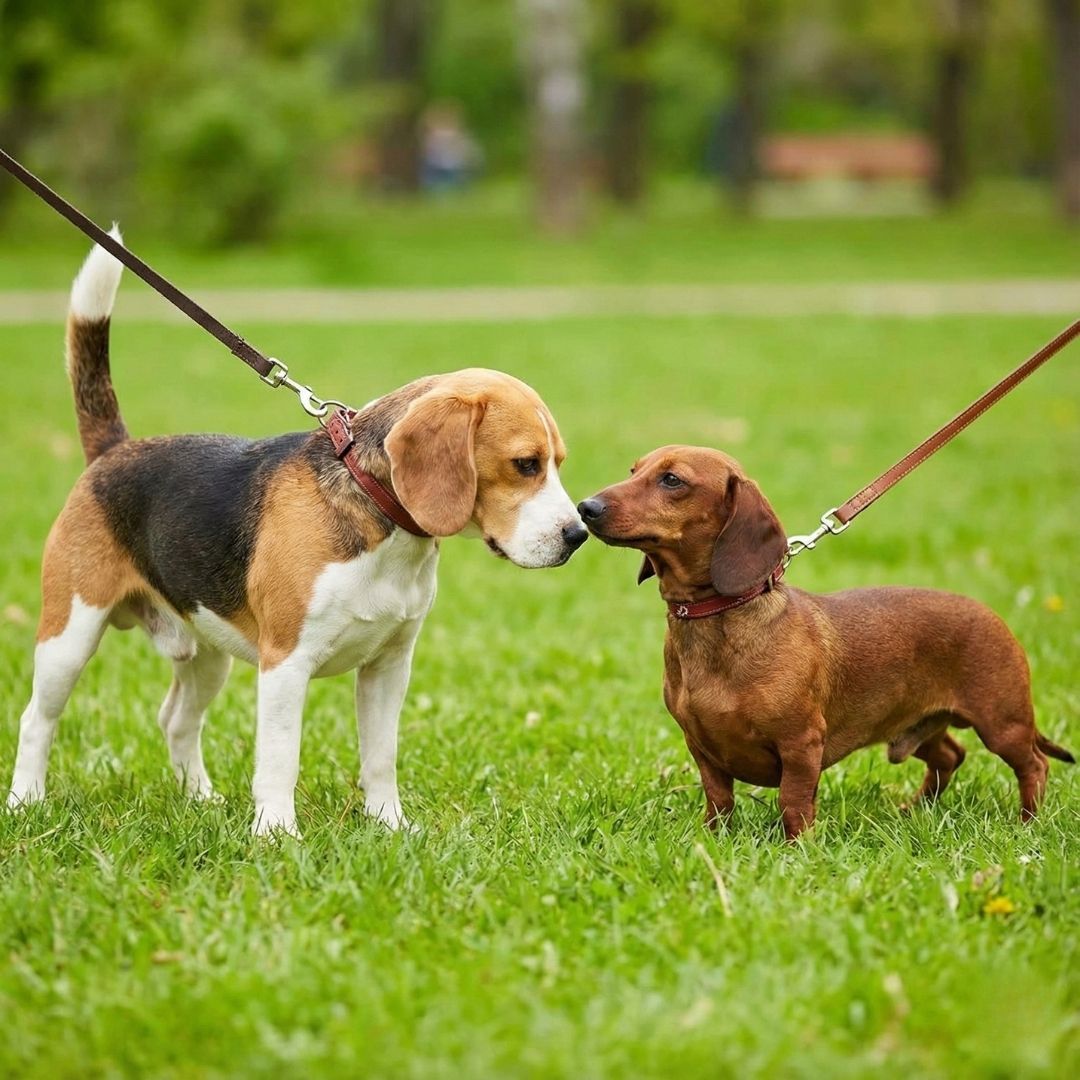 two small dogs sniffing eachother