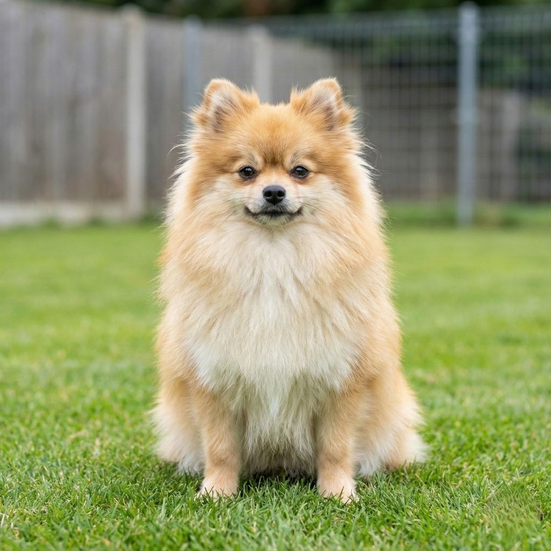 a fluffy small dog sitting 