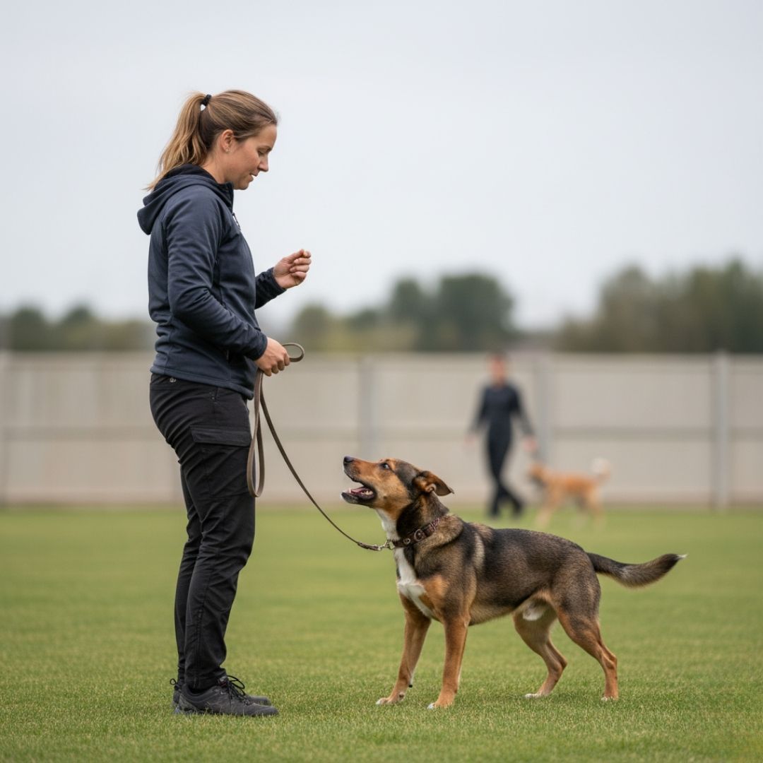 Dog working with a private dog trainer