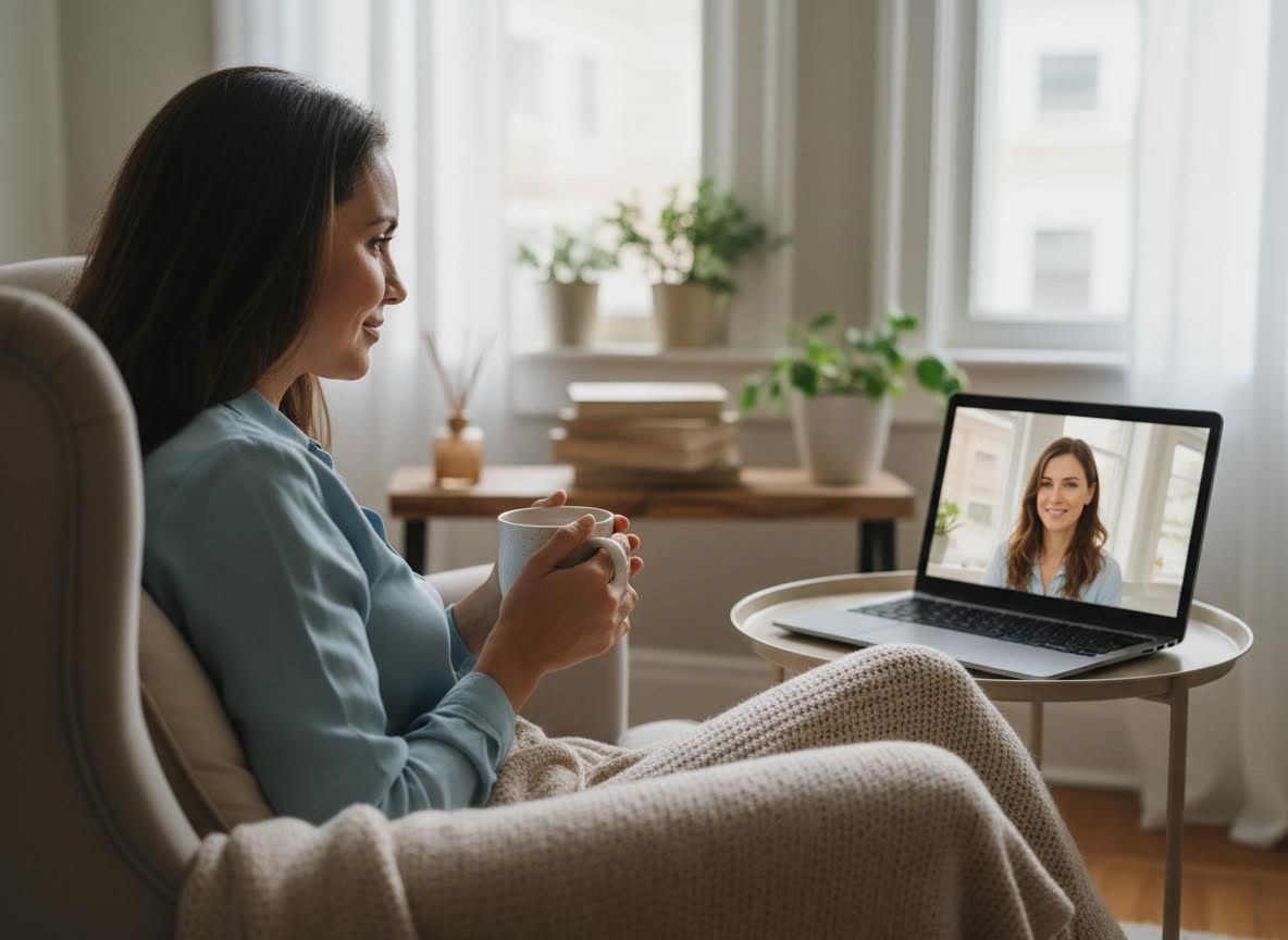 Woman on a video call at home