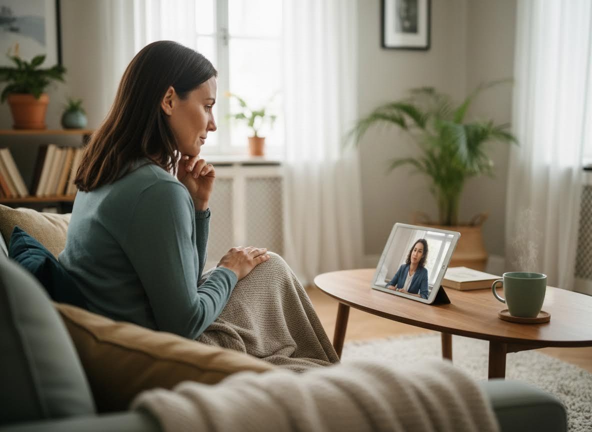 Woman having a virtual consultation on a tablet
