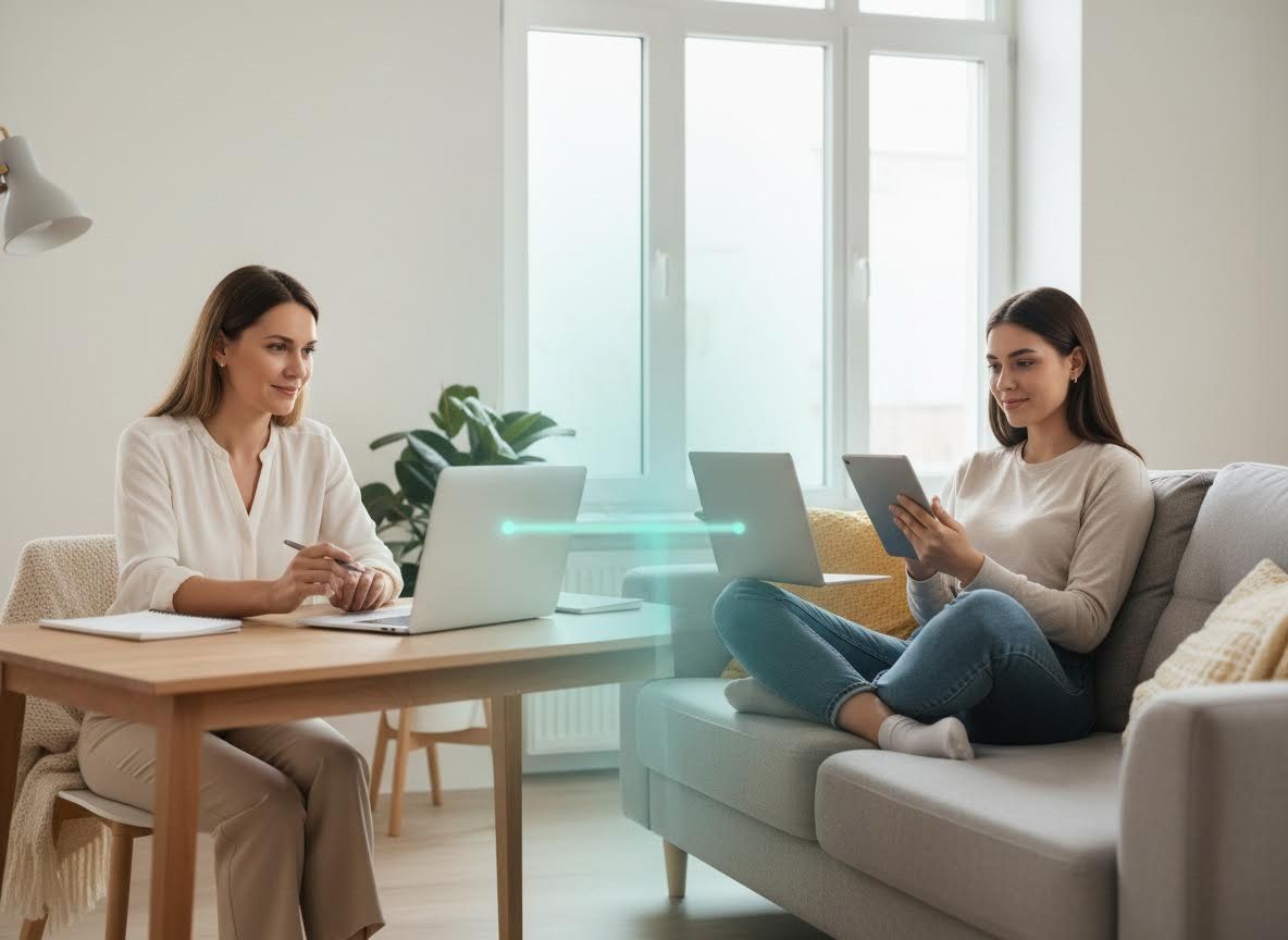 Two Women Digitally Connected While Working Remotely