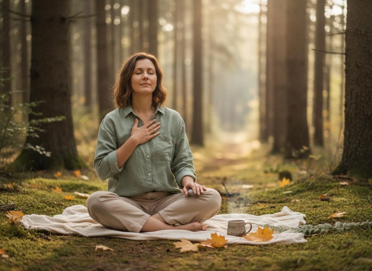 Woman Meditating in a Peaceful Forest