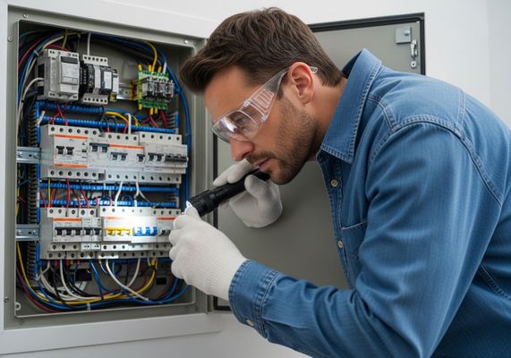 Electrician Inspecting Breaker Box