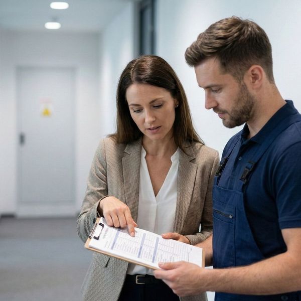Two people looking at paperwork.
