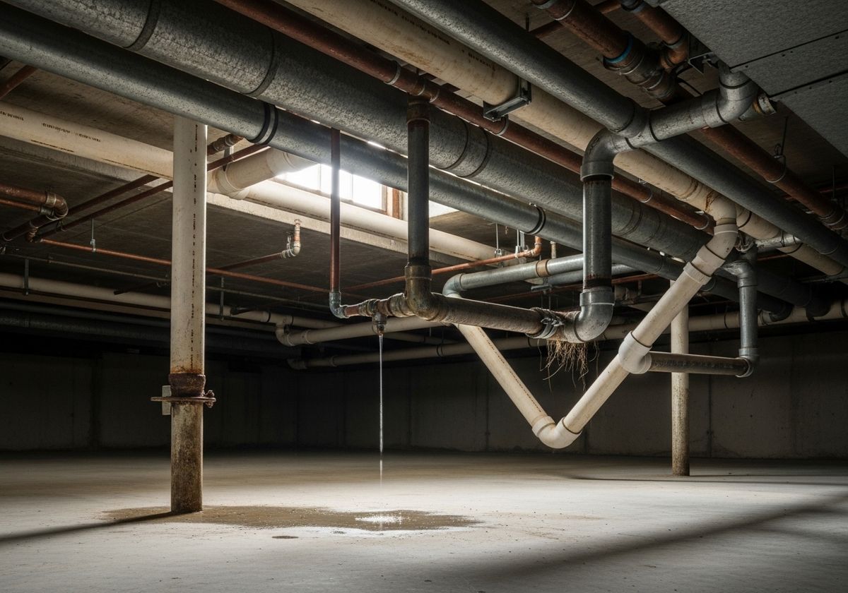 Leaky pipes in a basement