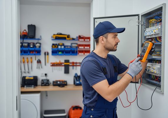 Electrician Inspecting Electrical Panel