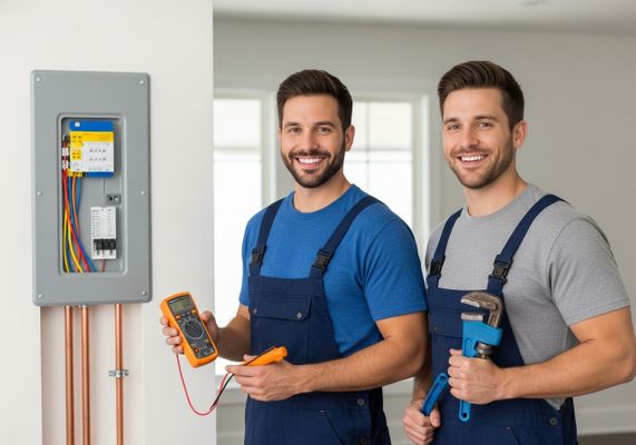 Two smiling electricians