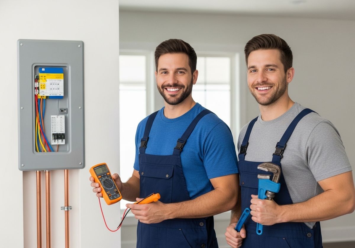 Two smiling electricians