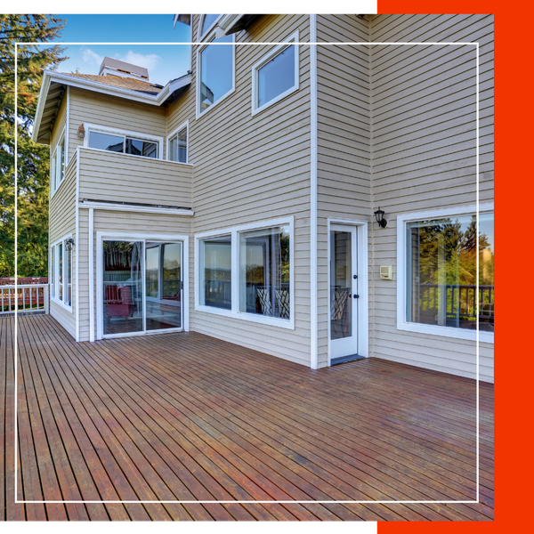 newly built deck on a home. 
