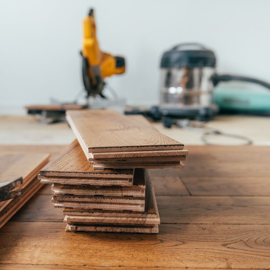 Stack of wood floor panels