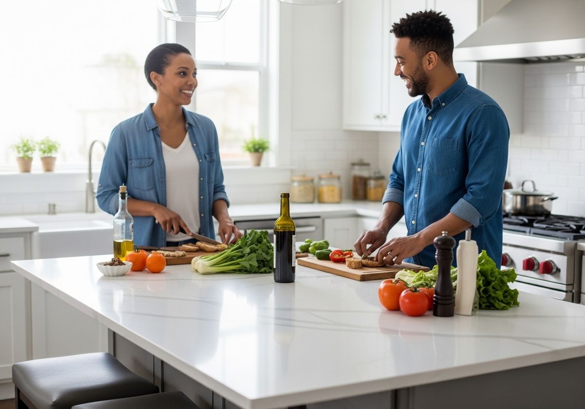 Couple Preparing Food in Kitchen