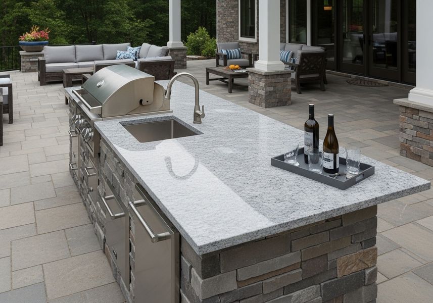 stone countertops on outdoor grilling area