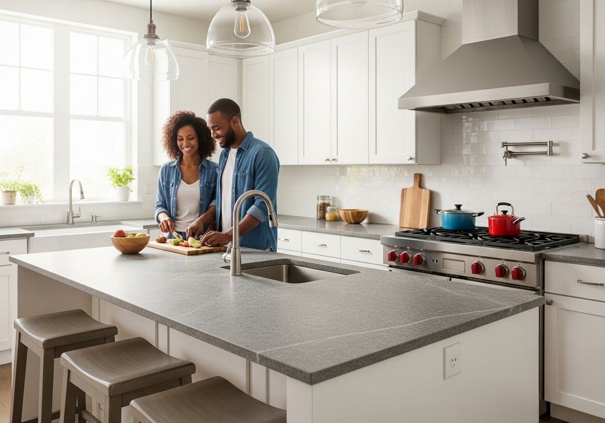 Couple Prepping Food in Modern Kitchen