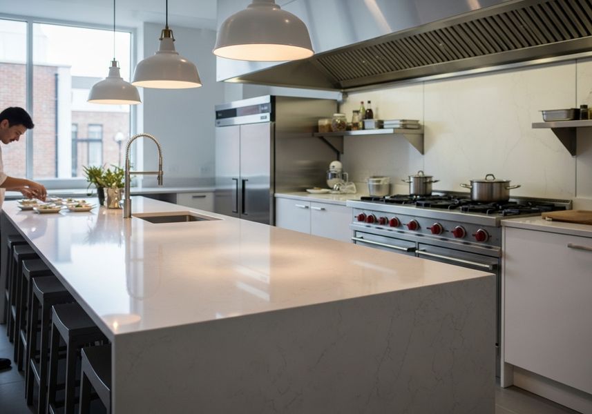 Modern Kitchen with Chef Preparing Food