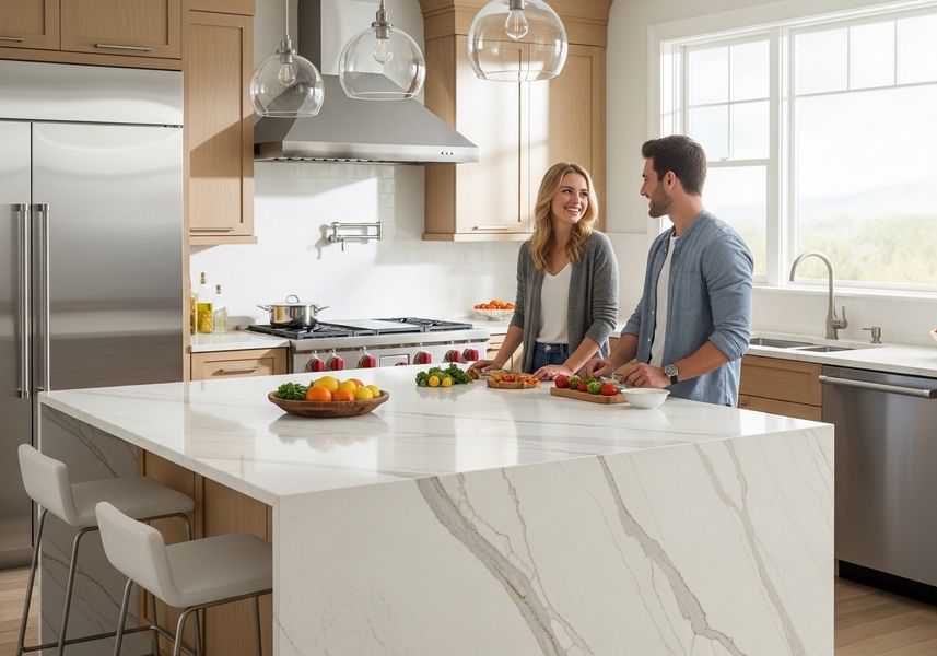 Couple Prepping Food on Quartz Countertop