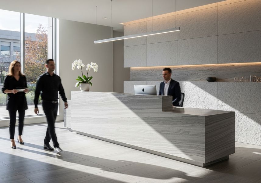 Modern Office Reception Area with Marble Desk