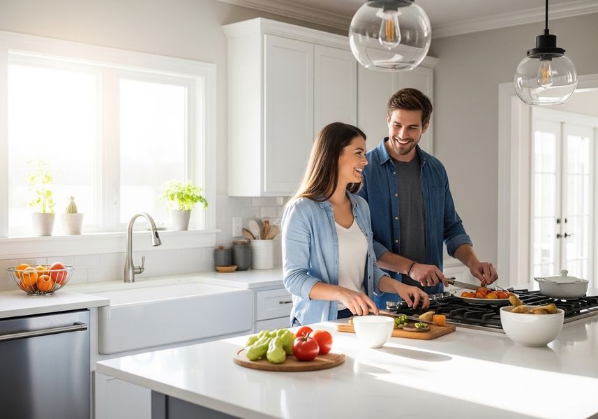 Couple Cooking Together in Modern Kitchen