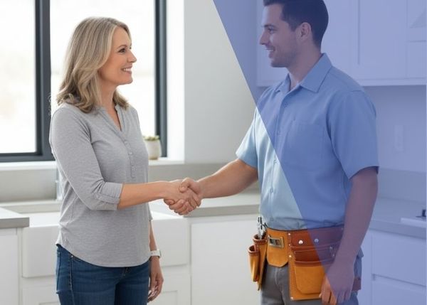 Plumber giving a handshake to homeowner