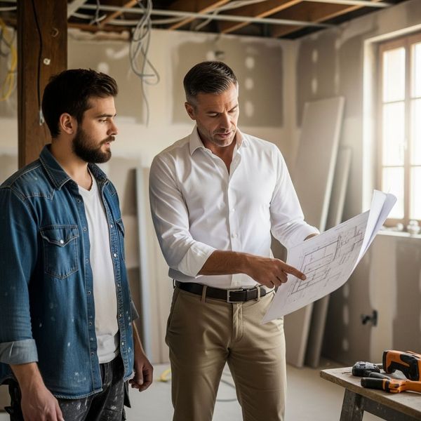 project manager with blueprints