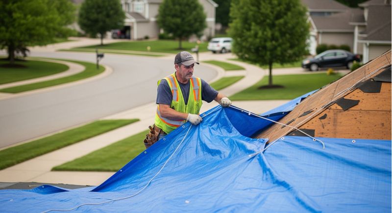 tarping roof from damage 