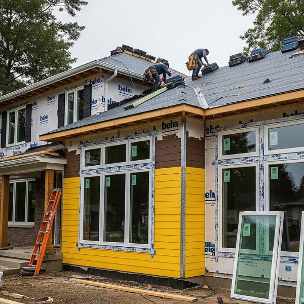 roofers repairing storm damage roof