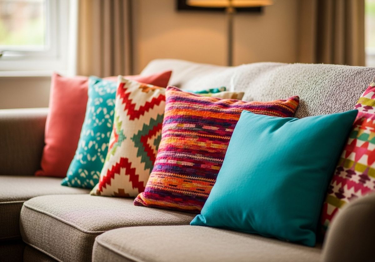 couch with a few colorful pillows