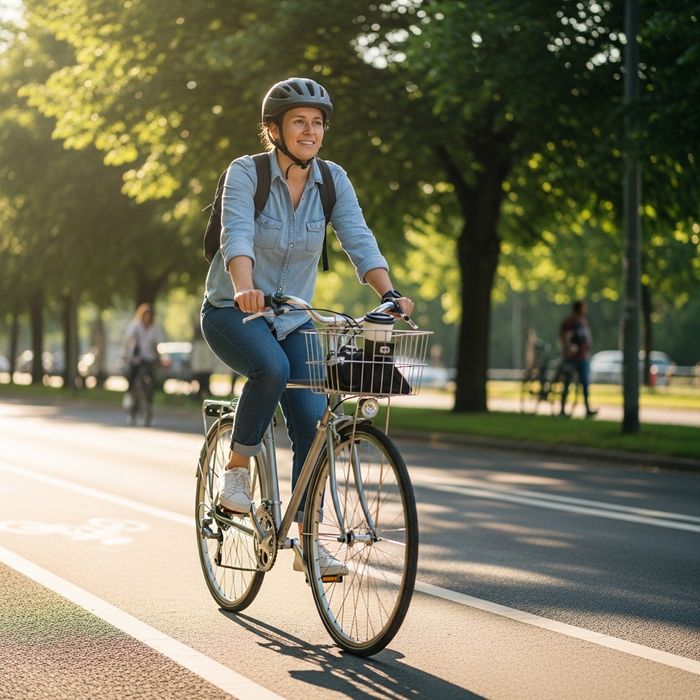 A person enjoying a short bike commute