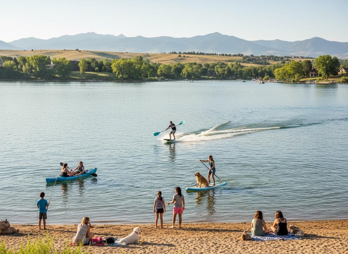 People and Dogs Enjoying a Summer Day at the Lake