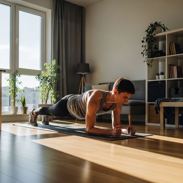 person with workout clothes on in their apartment