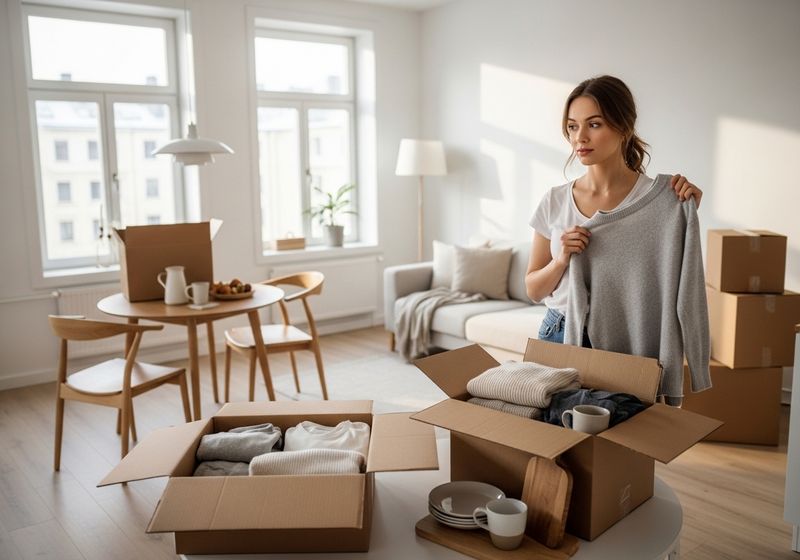 Young Woman Unpacking Moving Boxes in New Home
