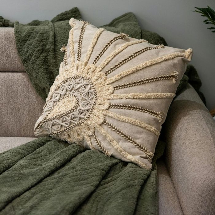 pillow and throw on a sofa