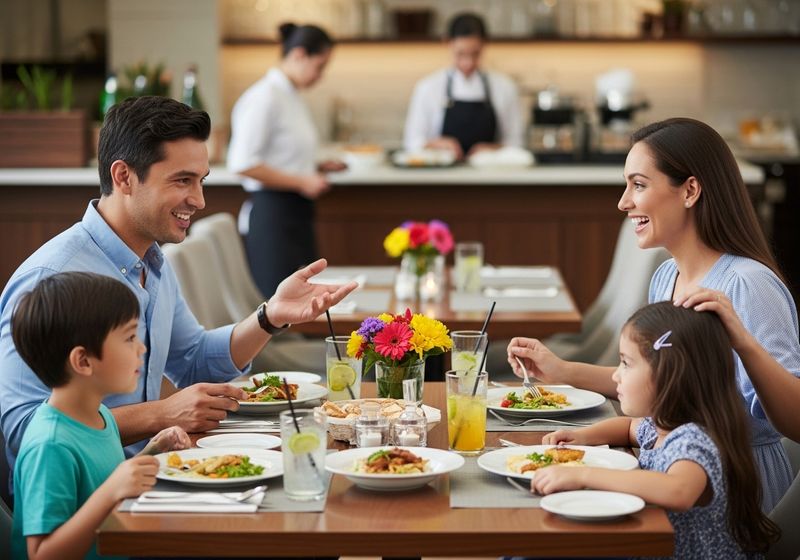 family eating at a restaurant