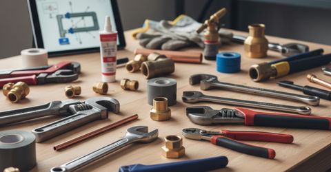 various plumbing tools, including wrenches, pliers, and pipes various plumbing tools, including wrenches, pliers, and pipes