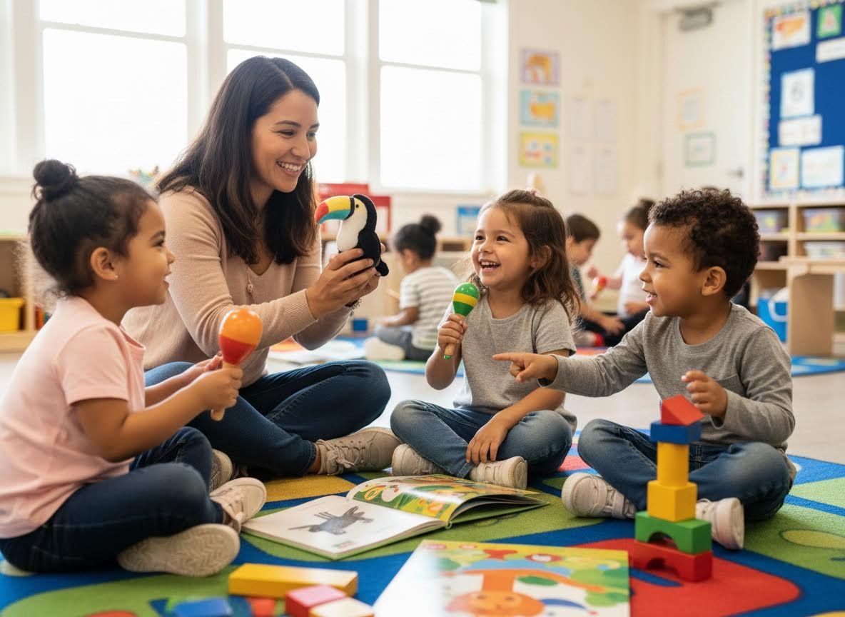 Preschool Teacher and Children Playing in Classroom
