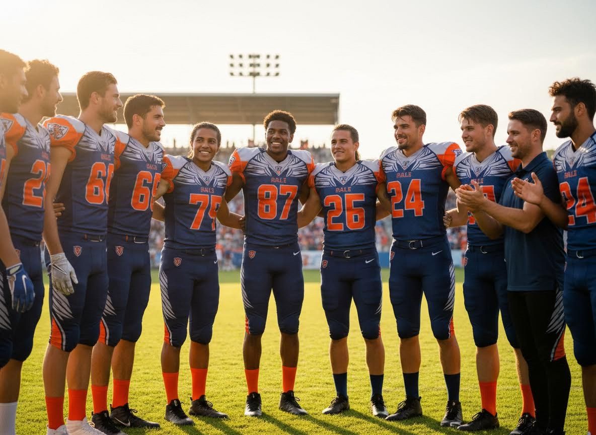 American Football Team Standing Together on Field