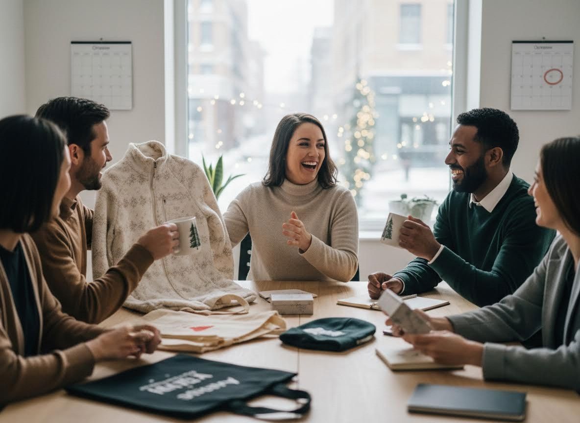 Team Holiday Gift Exchange with Branded Merchandise