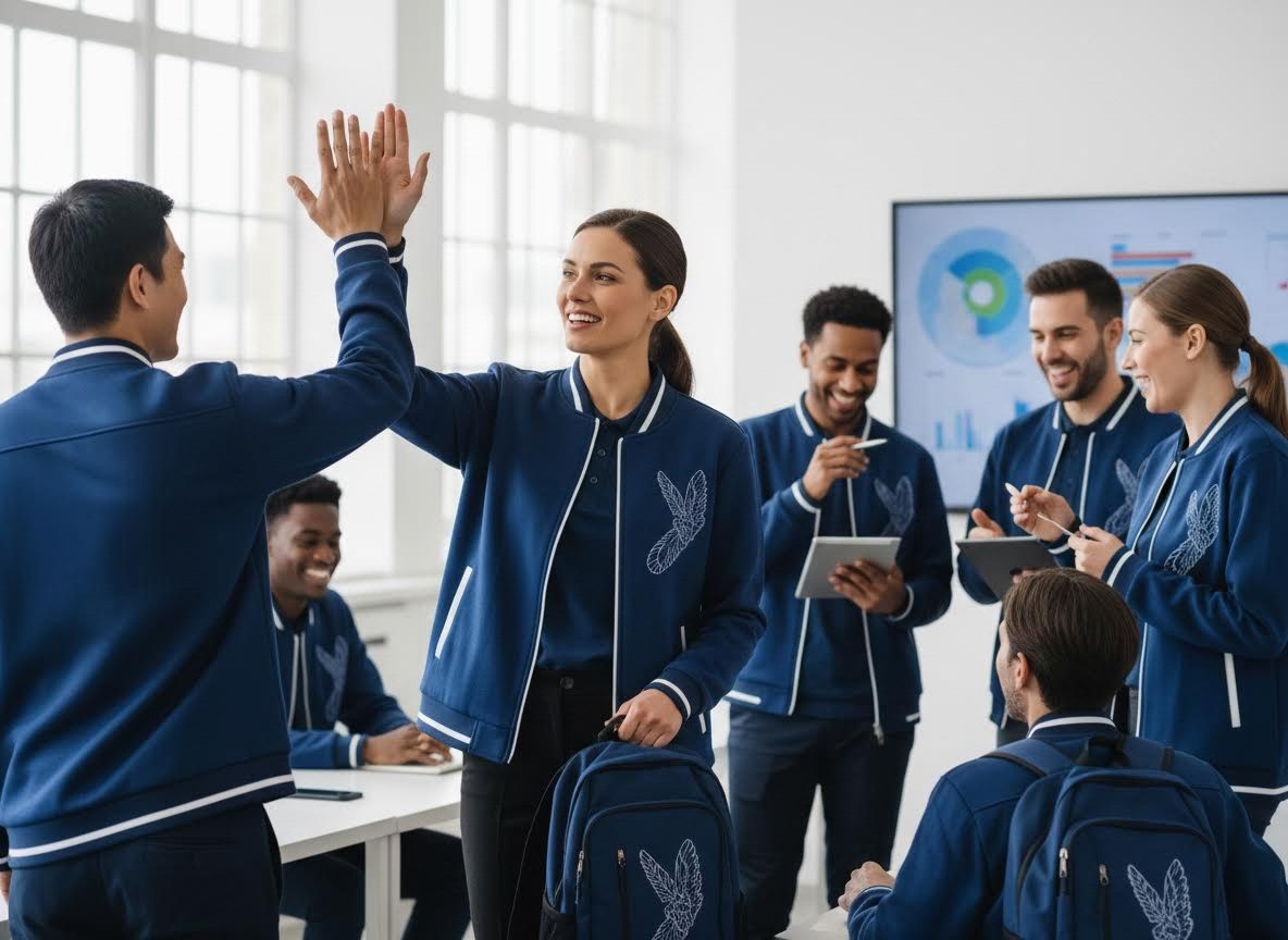 Diverse Team High-Fiving in Modern Office