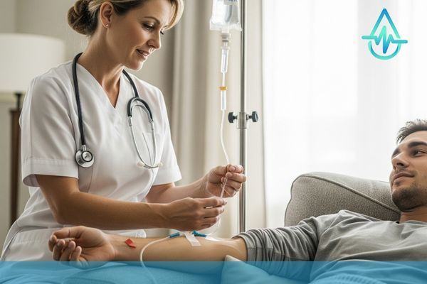 man getting IV hydration services man getting IV hydration services