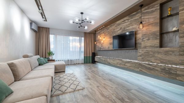 living room with laminate flooring